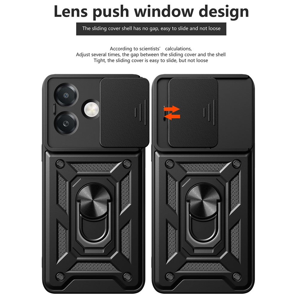 Cover til Oppo A40 5G / A40 4G / A60 5G / A3x 5G (Indien) / A3x 4G med glidende kameradæksel, PC+TPU-støttecover til telefon