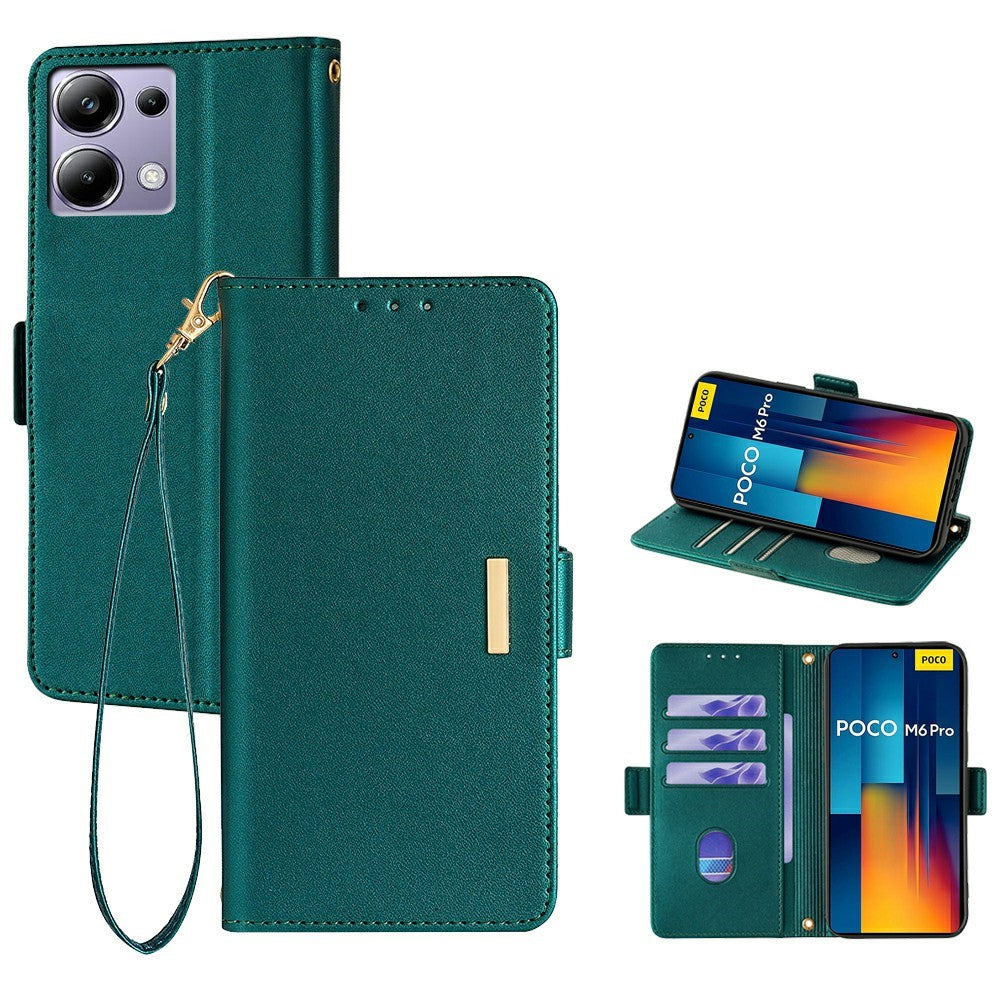 For Xiaomi Redmi Note 13 Pro 4G  /  Poco M6 Pro 4G Leather Wallet Case RFID Blocking Stand Cover with Hand Strap