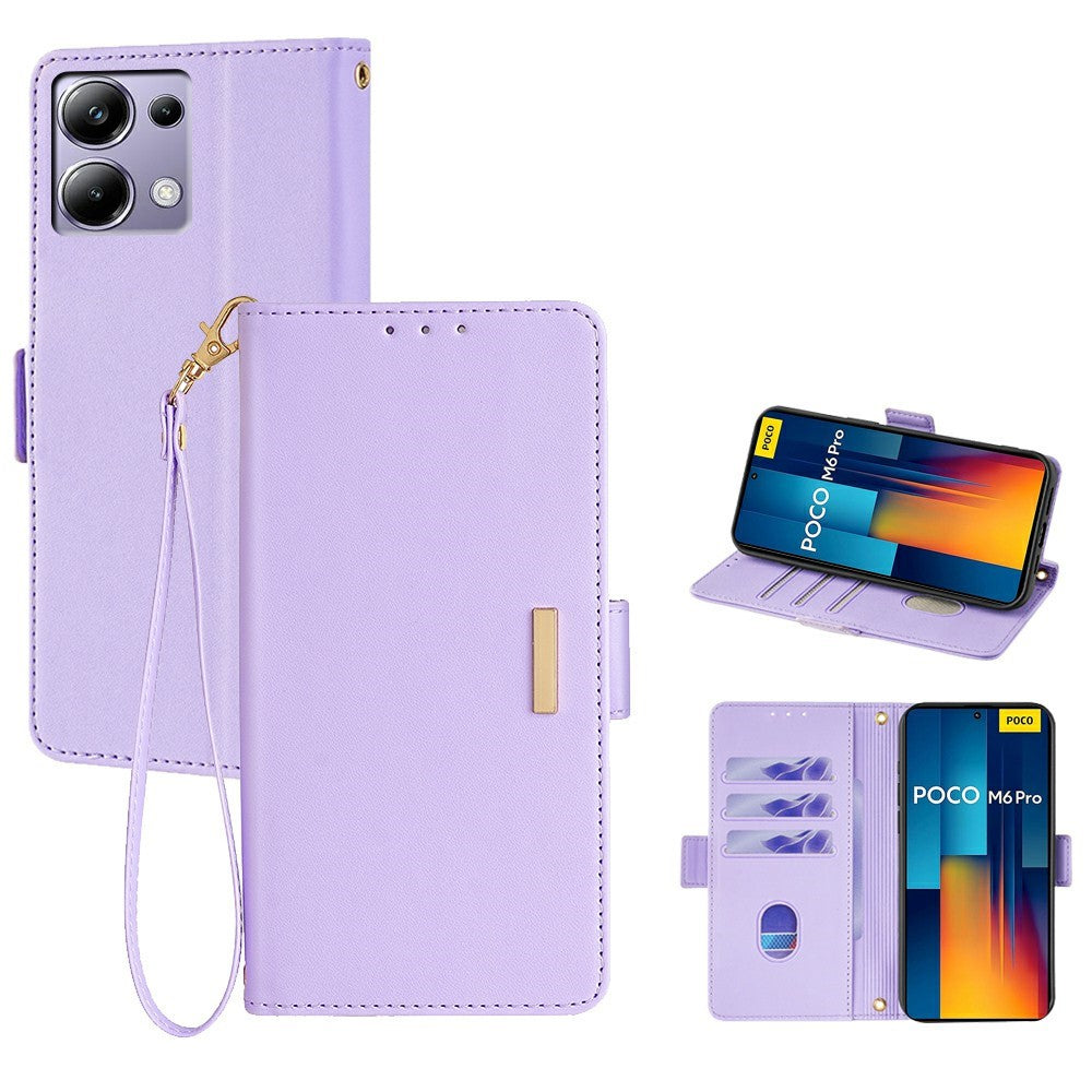 For Xiaomi Redmi Note 13 Pro 4G  /  Poco M6 Pro 4G Leather Wallet Case RFID Blocking Stand Cover with Hand Strap