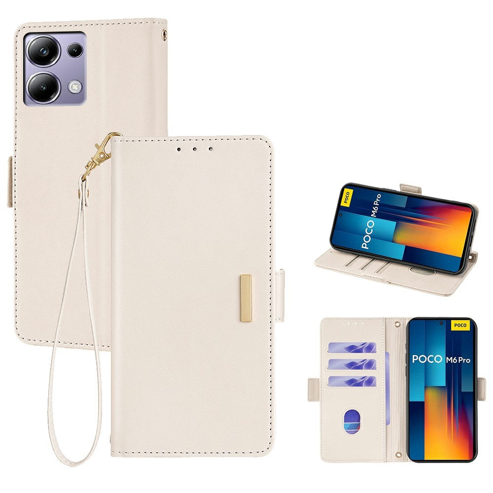 For Xiaomi Redmi Note 13 Pro 4G  /  Poco M6 Pro 4G Leather Wallet Case RFID Blocking Stand Cover with Hand Strap