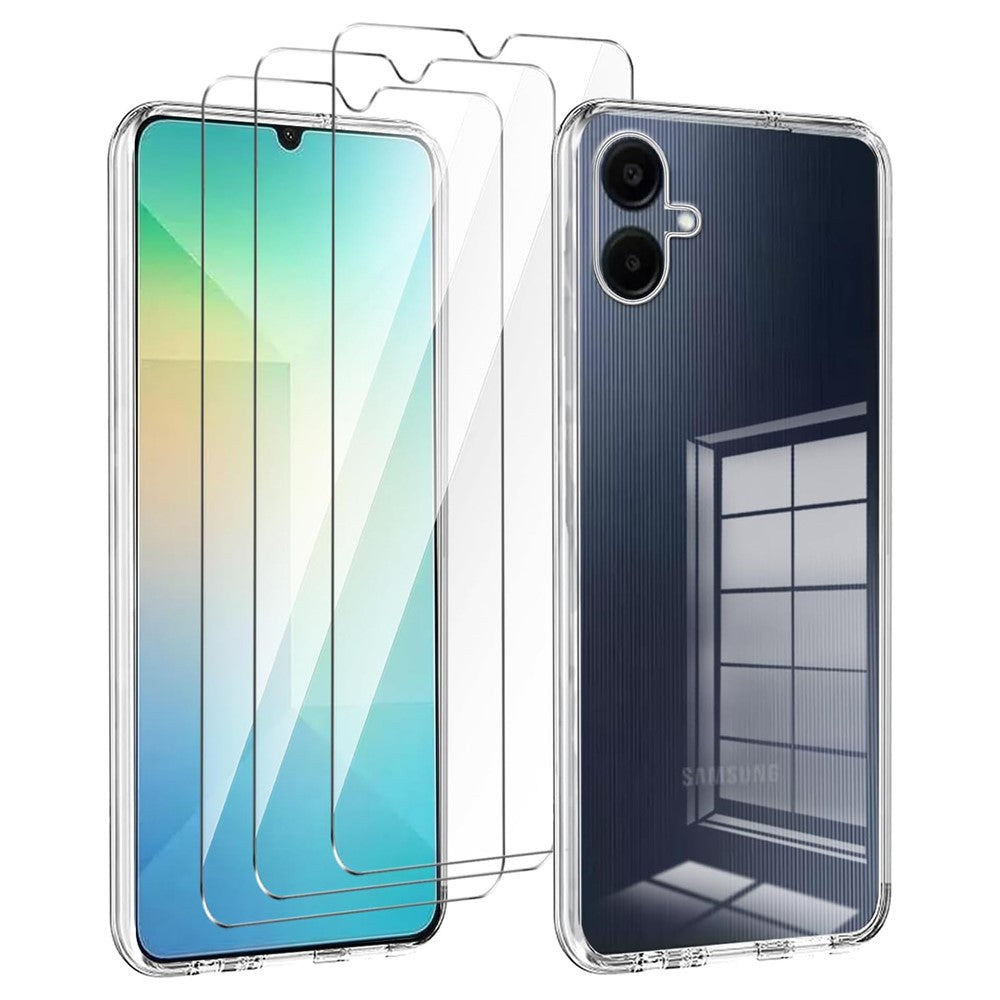 Til Samsung Galaxy A06 4G cover TPU gennemsigtigt telefoncover + 3 stk. hærdet glas skærmbeskyttelsesfilm 2.5D Arc Edge