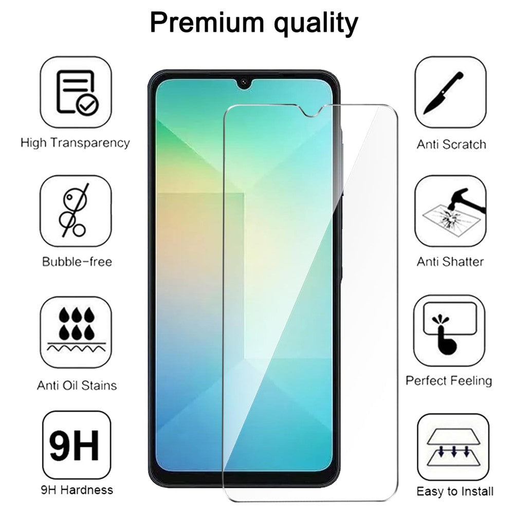 Til Samsung Galaxy A06 4G cover TPU gennemsigtigt telefoncover + 3 stk. hærdet glas skærmbeskyttelsesfilm 2.5D Arc Edge