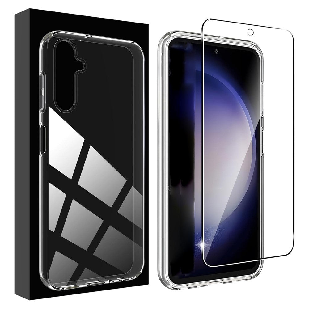 For Samsung Galaxy S23 FE Clear TPU Anti-Scratch Phone Case + 2.5D Arc Edge Screen Protector