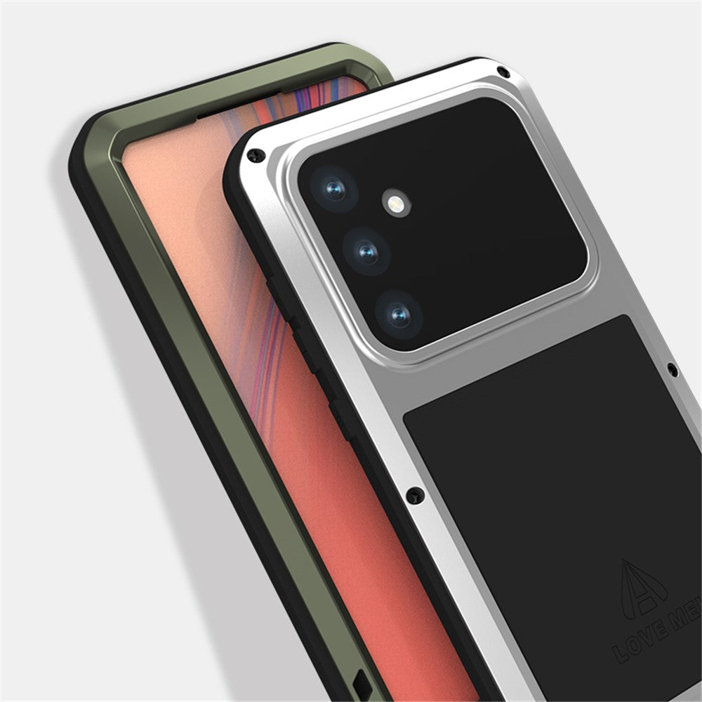 LOVE MEI-etui til Samsung Galaxy S24 FE med hærdet glasfilm, metal + silikone-mobilcover