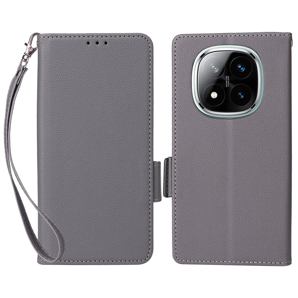 For Xiaomi Note 14 Pro+ 5G / Note 14 Pro 5G / Poco X7 5G Case with Wrist Strap Litchi Texture PU Leather Wallet Phone Cover