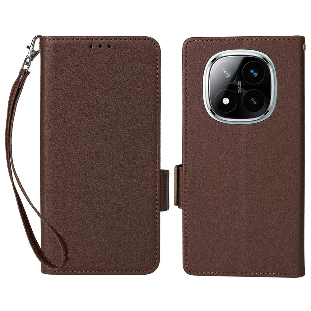 For Xiaomi Note 14 Pro+ 5G / Note 14 Pro 5G / Poco X7 5G Case with Wrist Strap Litchi Texture PU Leather Wallet Phone Cover