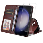 ENKAY För Samsung Galaxy S24 / Galaxy S25 PU-läderplånboksfodral HAT PRINCE mobilstativ med härdat glas