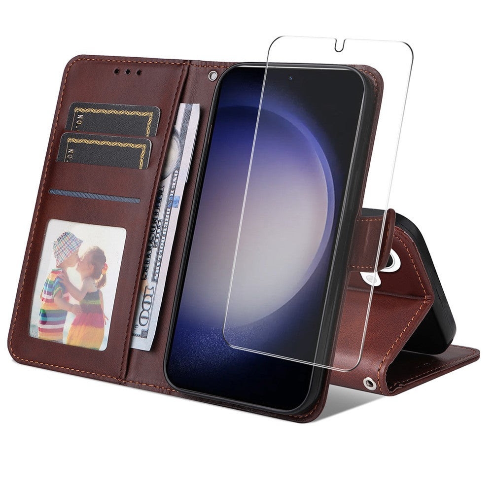 ENKAY För Samsung Galaxy S24+ / Galaxy S25+ Plånboksfodral i PU-läder, HAT PRINCE, mobilstativ med härdat glas