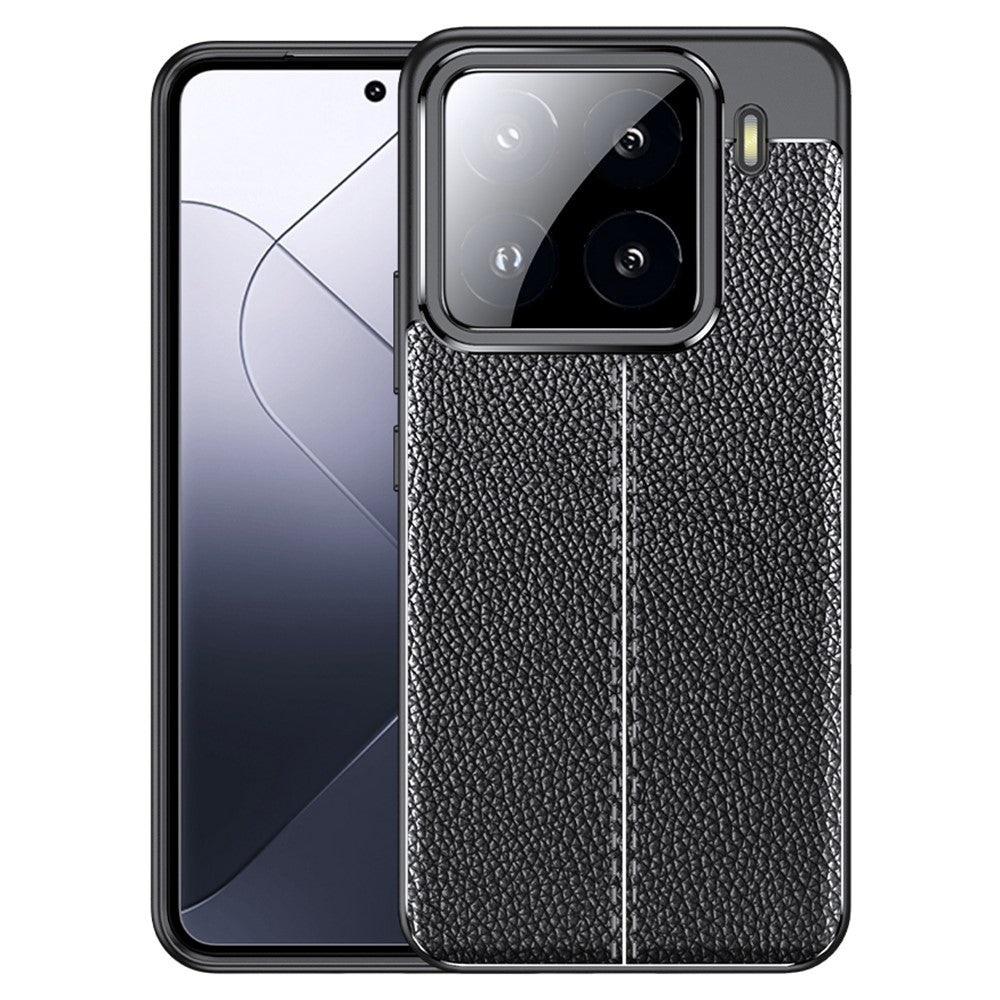 Xiaomi 15-skal med litchitextur och flexibelt TPU-fodral, svart