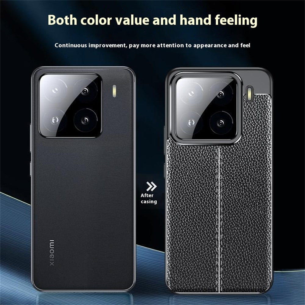 Xiaomi 15-skal med litchitextur och flexibelt TPU-fodral, svart