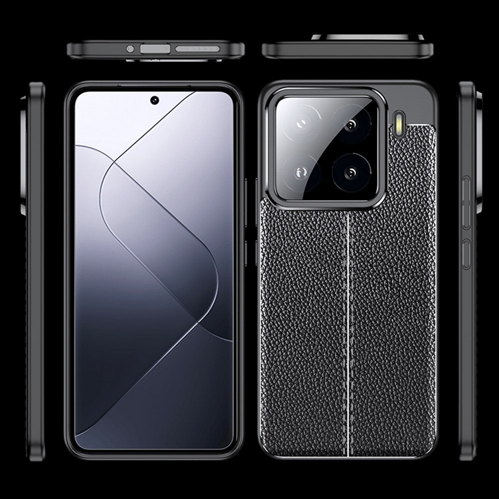 For Xiaomi 15 Pro Case Litchi Texture TPU Flexible Phone Cover, Black