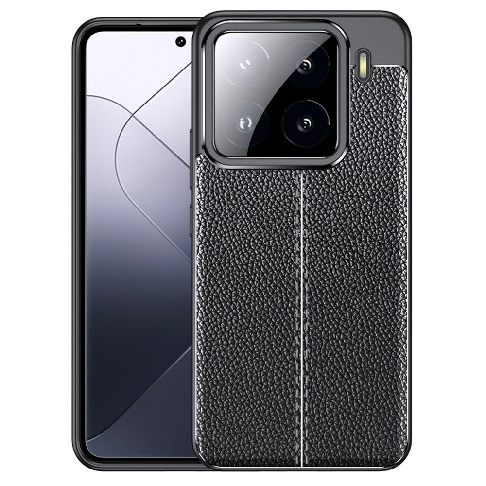 Xiaomi 15 Pro-skal med litchitextur och flexibelt TPU-skal, svart