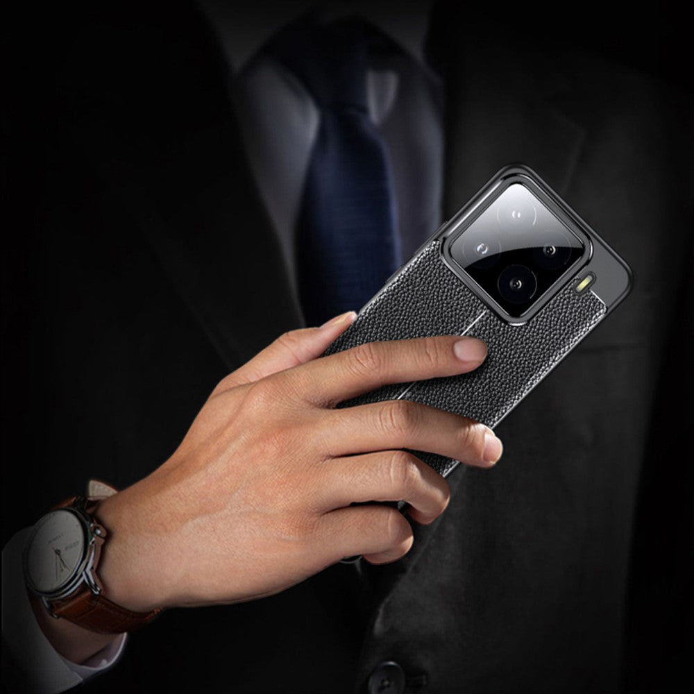 Xiaomi 15 Pro-skal med litchitextur och flexibelt TPU-skal, svart
