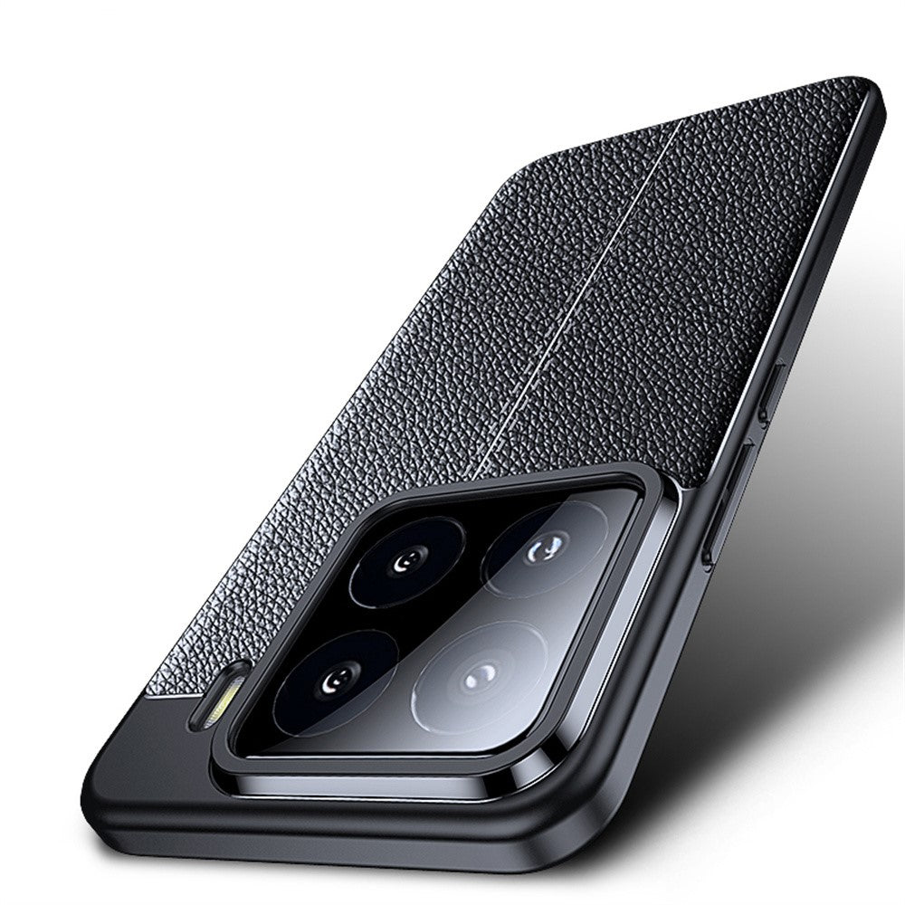 Xiaomi 15 Pro-skal med litchitextur och flexibelt TPU-skal, svart
