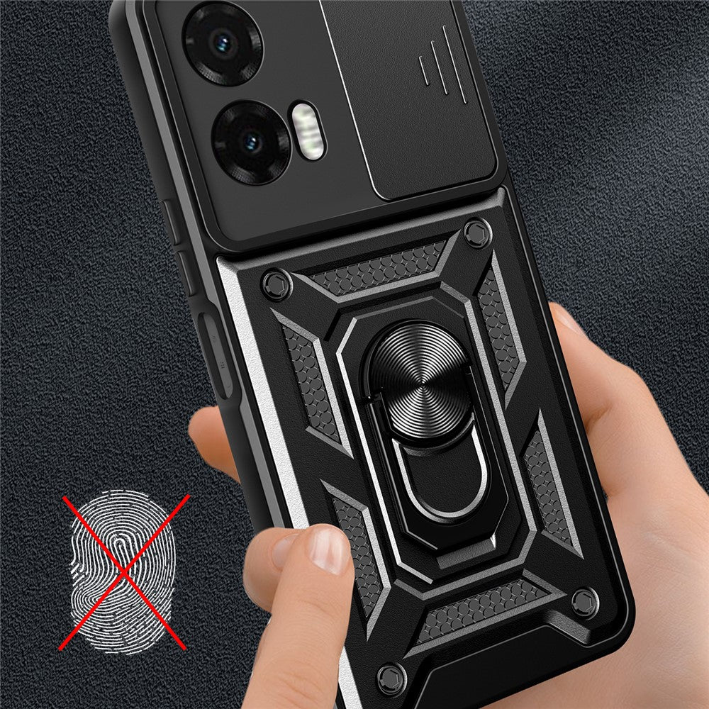 Til Motorola Moto G35 5G Cover med Skydekameralåg PC+TPU Støtteben Telefoncover