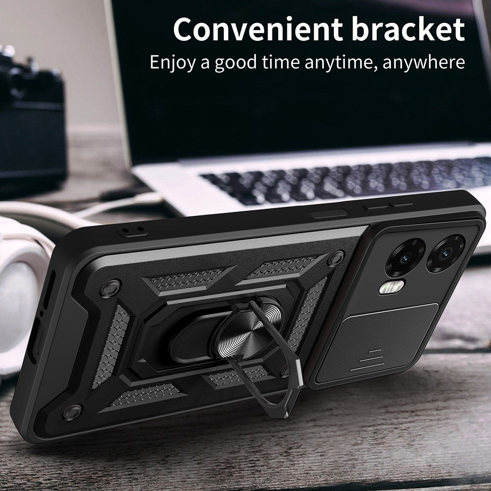 Til Motorola Moto G35 5G Cover med Skydekameralåg PC+TPU Støtteben Telefoncover