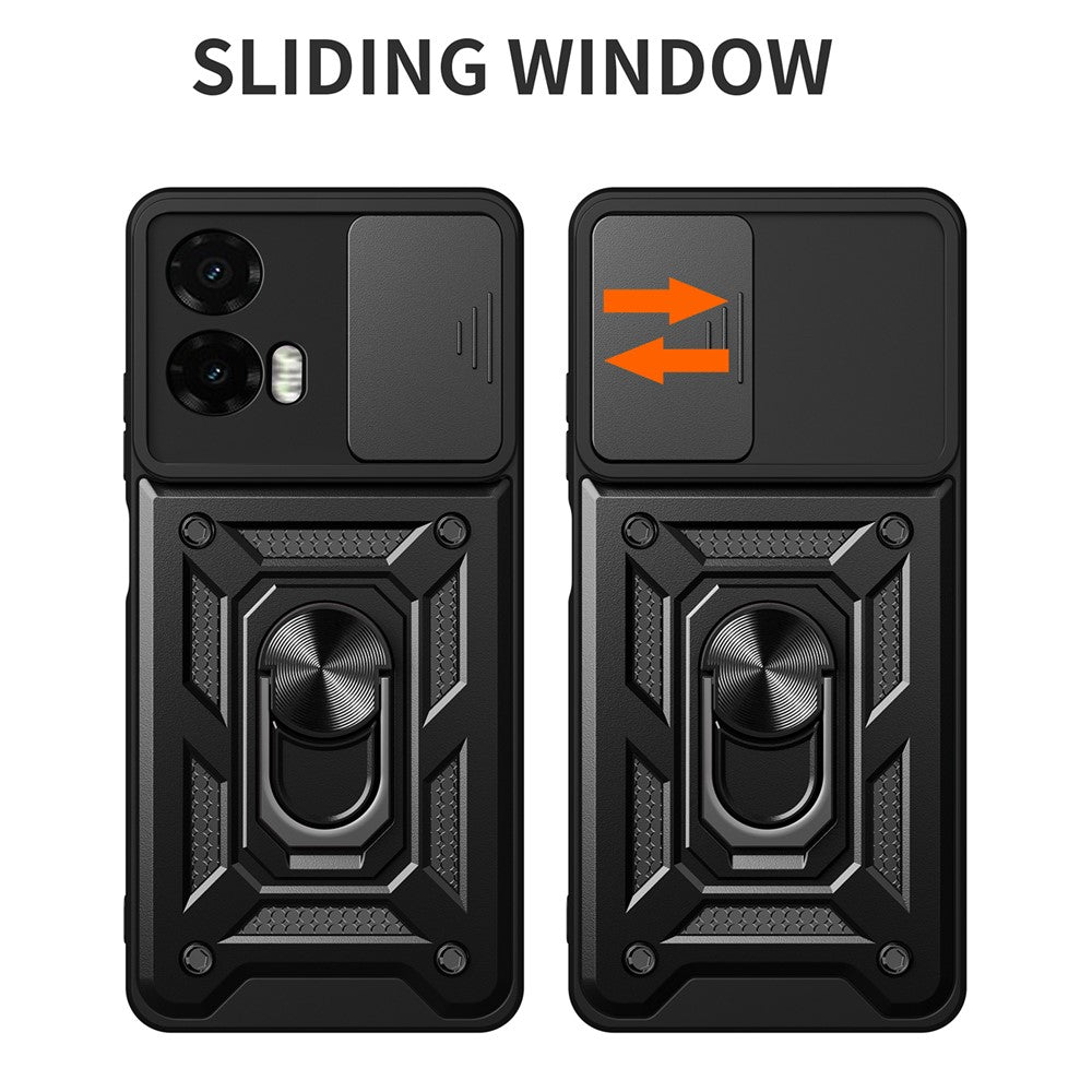 Til Motorola Moto G35 5G Cover med Skydekameralåg PC+TPU Støtteben Telefoncover