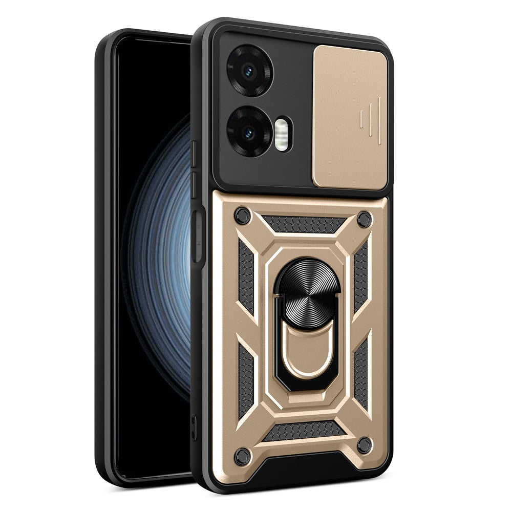 Til Motorola Moto G35 5G Cover med Skydekameralåg PC+TPU Støtteben Telefoncover