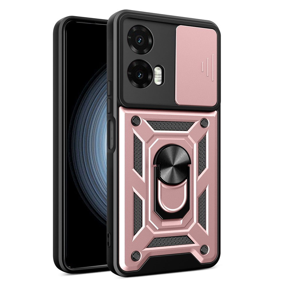 Til Motorola Moto G35 5G Cover med Skydekameralåg PC+TPU Støtteben Telefoncover