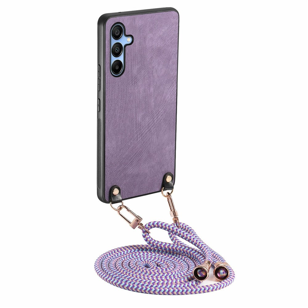 Til Samsung Galaxy A16 5G / A16 4G Cover Retro Tekstur Læderbelagt PC+TPU Telefoncover med Hængende Snor