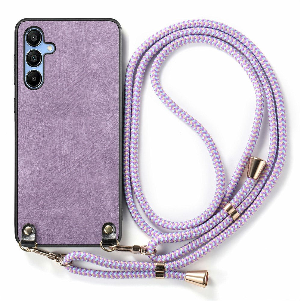 Til Samsung Galaxy A16 5G / A16 4G Cover Retro Tekstur Læderbelagt PC+TPU Telefoncover med Hængende Snor