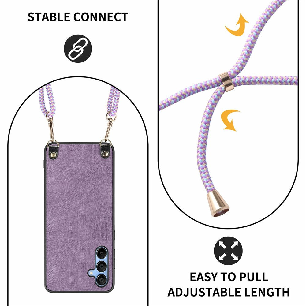 Til Samsung Galaxy A16 5G / A16 4G Cover Retro Tekstur Læderbelagt PC+TPU Telefoncover med Hængende Snor