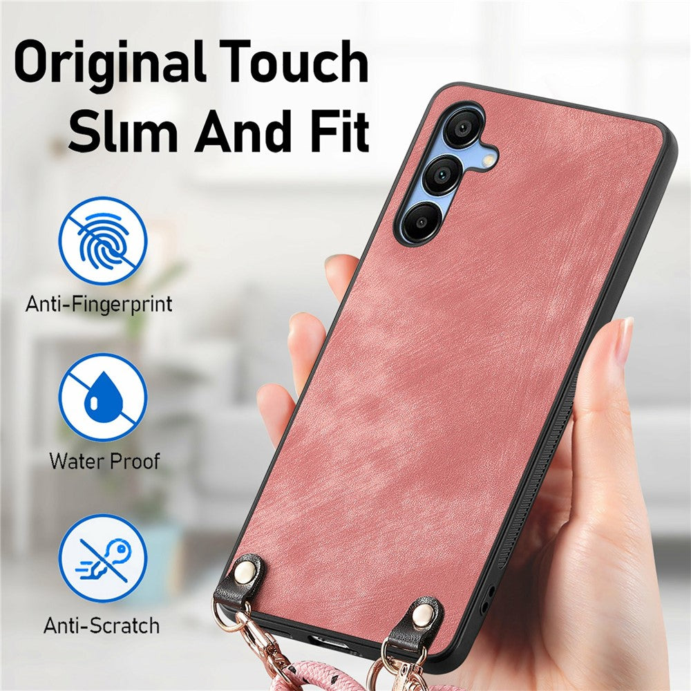 Til Samsung Galaxy A16 5G / A16 4G Cover Retro Tekstur Læderbelagt PC+TPU Telefoncover med Hængende Snor