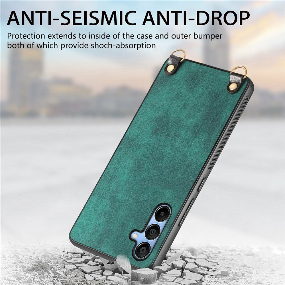 Til Samsung Galaxy A16 5G / A16 4G Cover Retro Tekstur Læderbelagt PC+TPU Telefoncover med Hængende Snor