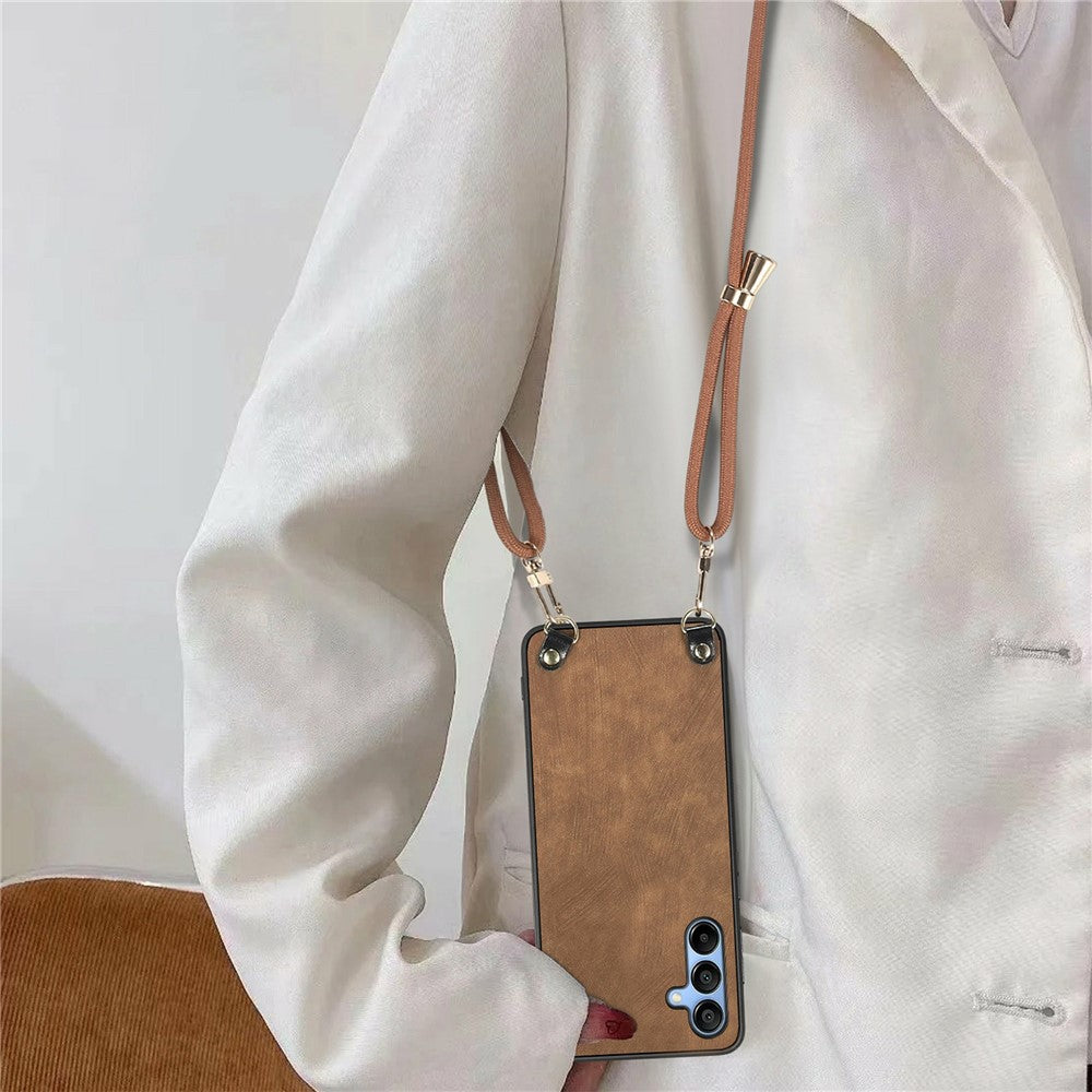 Til Samsung Galaxy A16 5G / A16 4G Cover Retro Tekstur Læderbelagt PC+TPU Telefoncover med Hængende Snor