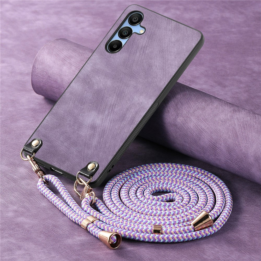 Til Samsung Galaxy A16 5G / A16 4G Cover Retro Tekstur Læderbelagt PC+TPU Telefoncover med Hængende Snor