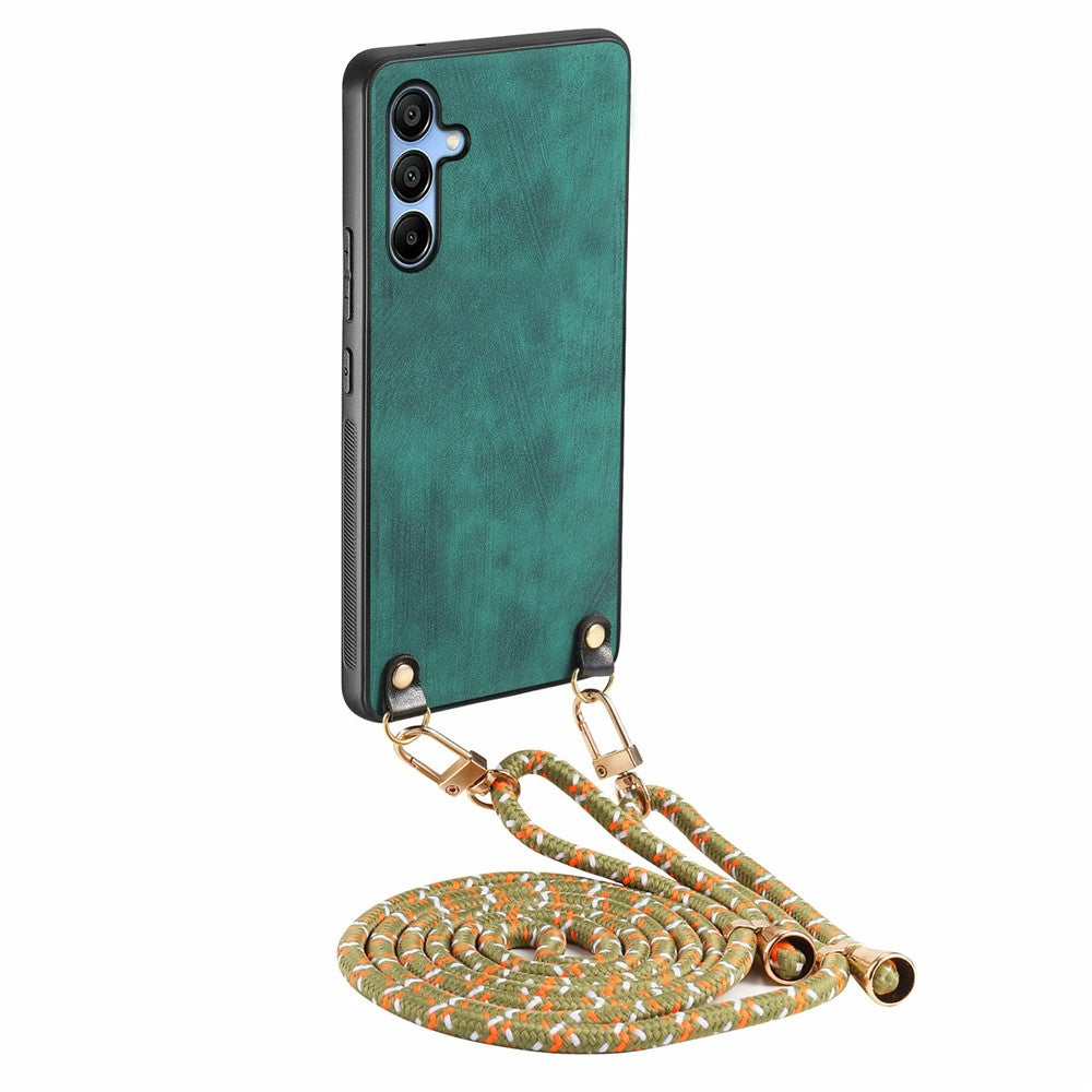 Til Samsung Galaxy A16 5G / A16 4G Cover Retro Tekstur Læderbelagt PC+TPU Telefoncover med Hængende Snor