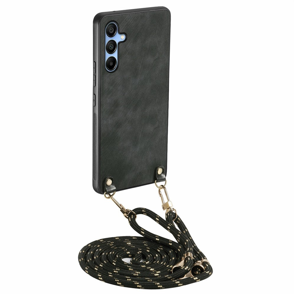 Til Samsung Galaxy A16 5G / A16 4G Cover Retro Tekstur Læderbelagt PC+TPU Telefoncover med Hængende Snor