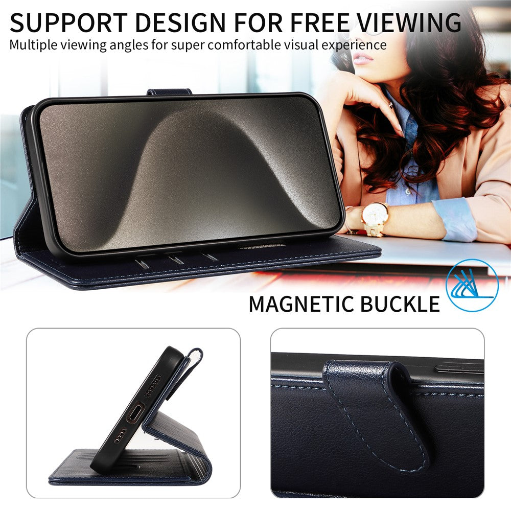 For iPhone 13 Pro Max Leather Case Litchi Texture RFID Blocking Wallet Stand Phone Cover