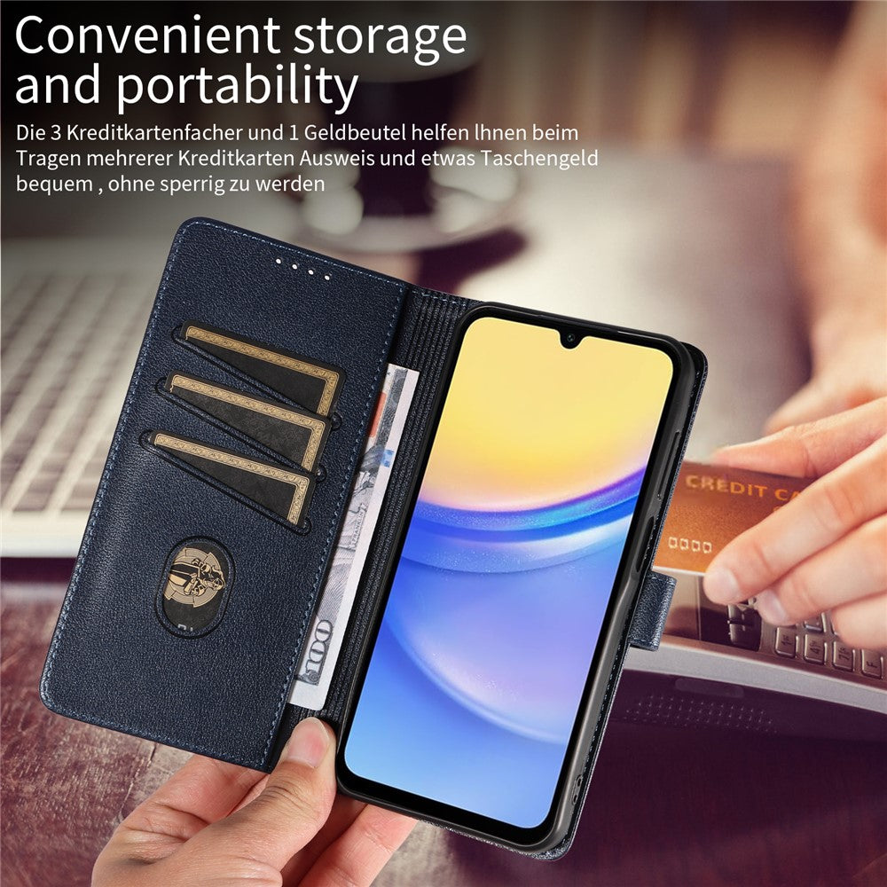 Lædercover til Samsung Galaxy A15 5G med litchitekstur, RFID-blokerende pungcover