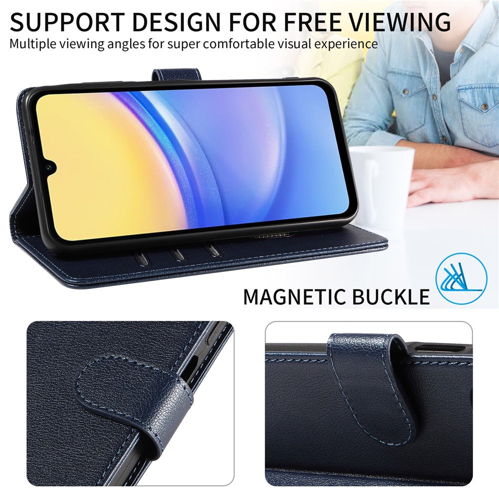Lædercover til Samsung Galaxy A15 5G med litchitekstur, RFID-blokerende pungcover