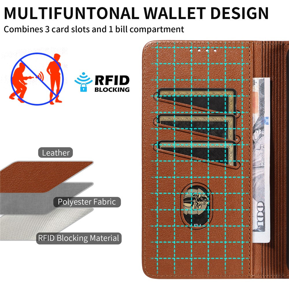 Til Samsung Galaxy A54 5G Lædercover Litchi Tekstur RFID-blokerende Pung Stativ Telefoncover