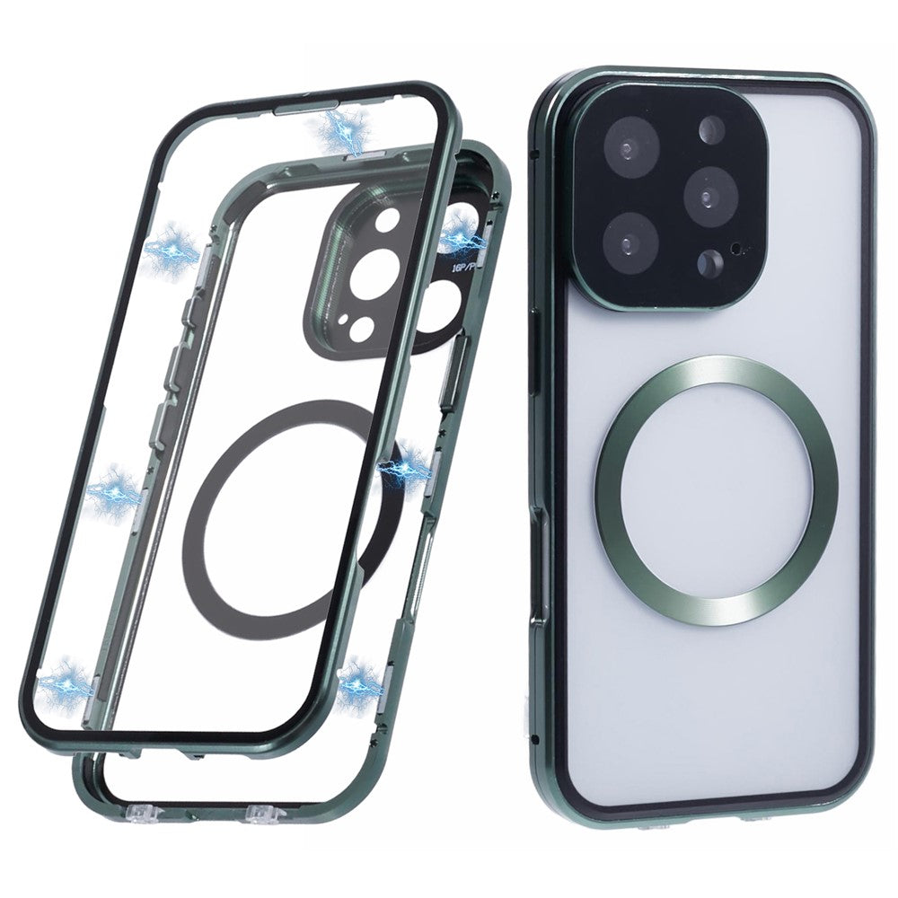 For iPhone 16 Pro Max Case Double Sides Tempered Glass Phone Cover Compatible with MagSafe Full Protector