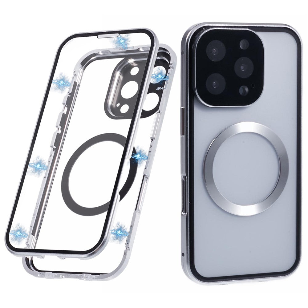 For iPhone 16 Pro Max Case Double Sides Tempered Glass Phone Cover Compatible with MagSafe Full Protector