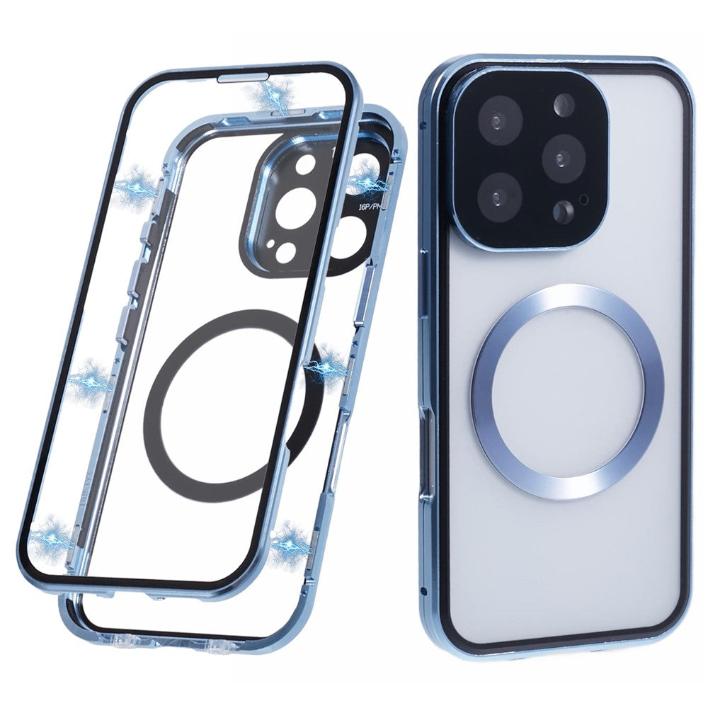For iPhone 16 Pro Max Case Double Sides Tempered Glass Phone Cover Compatible with MagSafe Full Protector