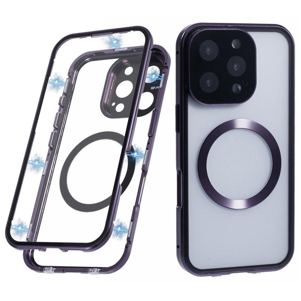 For iPhone 16 Pro Max Case Double Sides Tempered Glass Phone Cover Compatible with MagSafe Full Protector