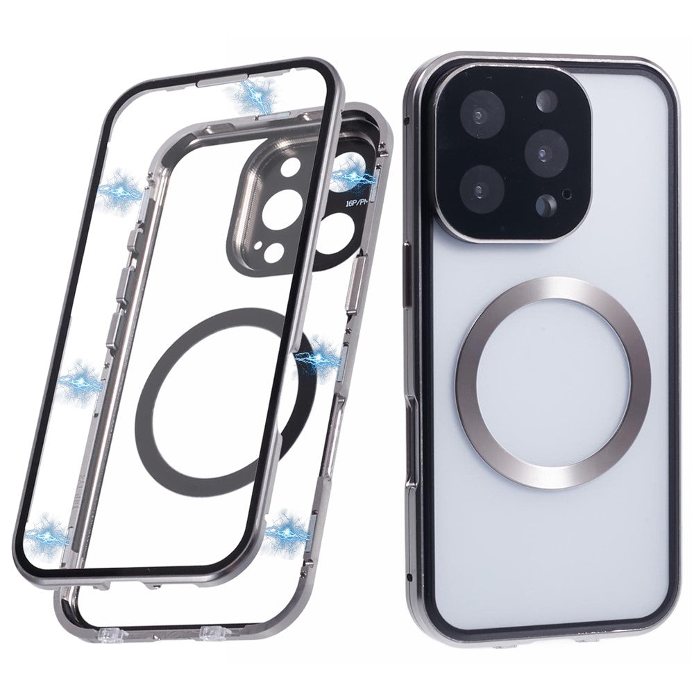 For iPhone 16 Pro Max Case Double Sides Tempered Glass Phone Cover Compatible with MagSafe Full Protector