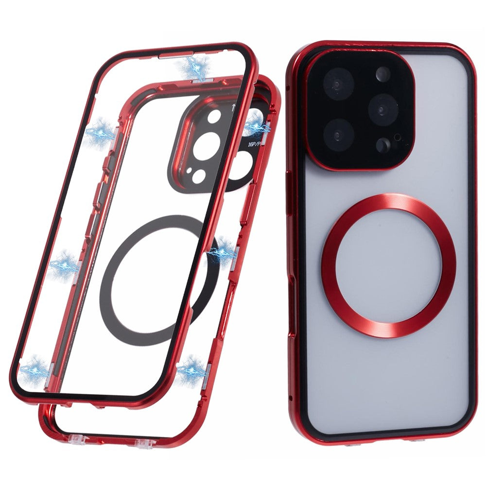 For iPhone 16 Pro Max Case Double Sides Tempered Glass Phone Cover Compatible with MagSafe Full Protector