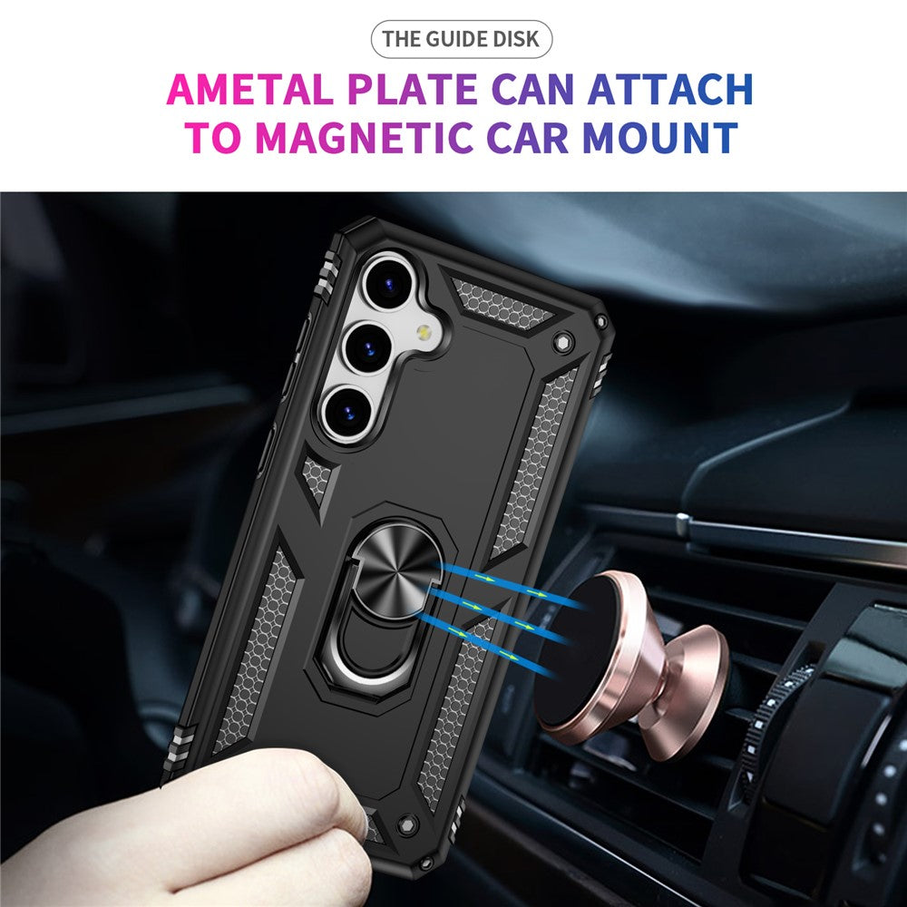 For Samsung Galaxy S25+ Case PC+TPU Phone Cover with Rotary Ring Kickstand