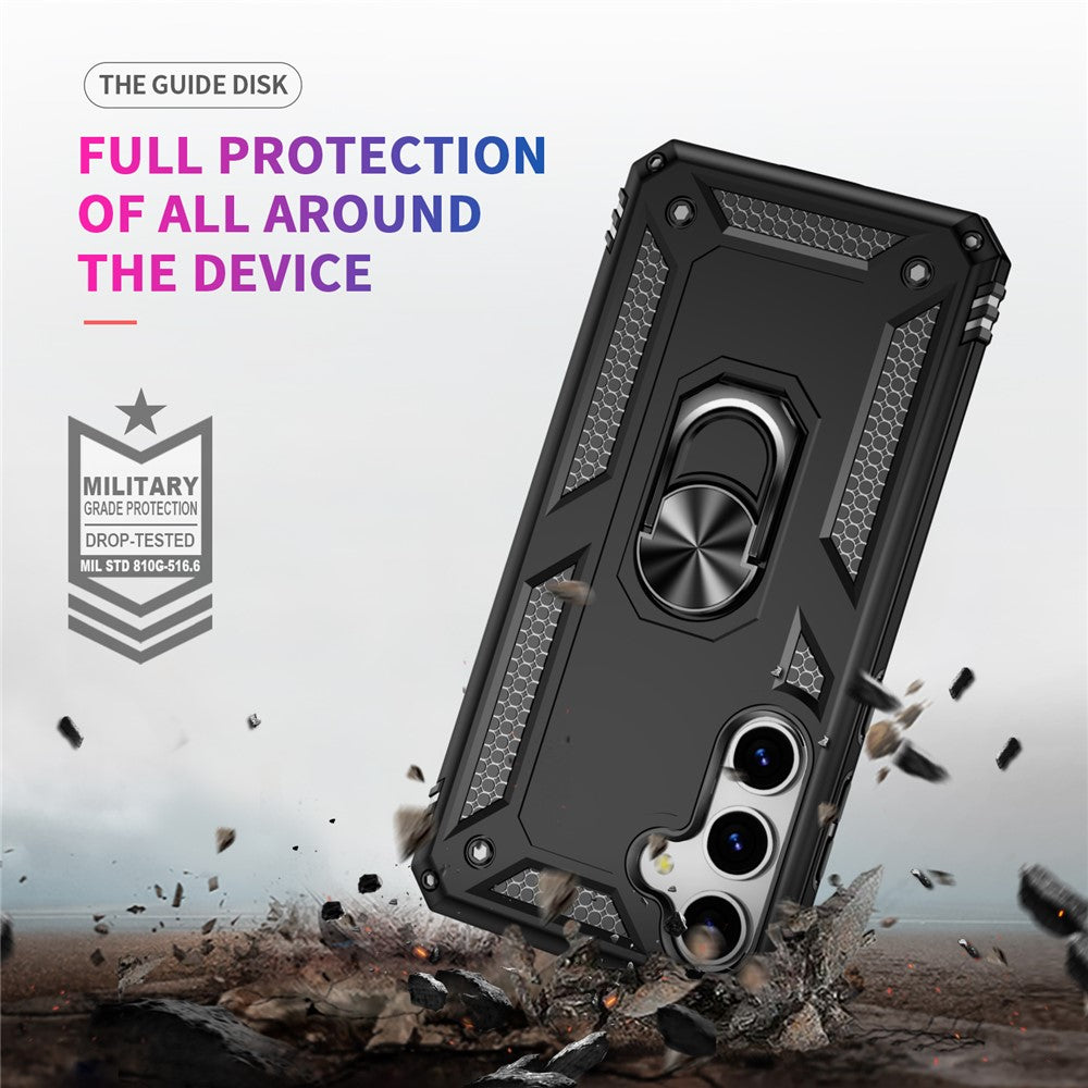 For Samsung Galaxy S25+ Case PC+TPU Phone Cover with Rotary Ring Kickstand