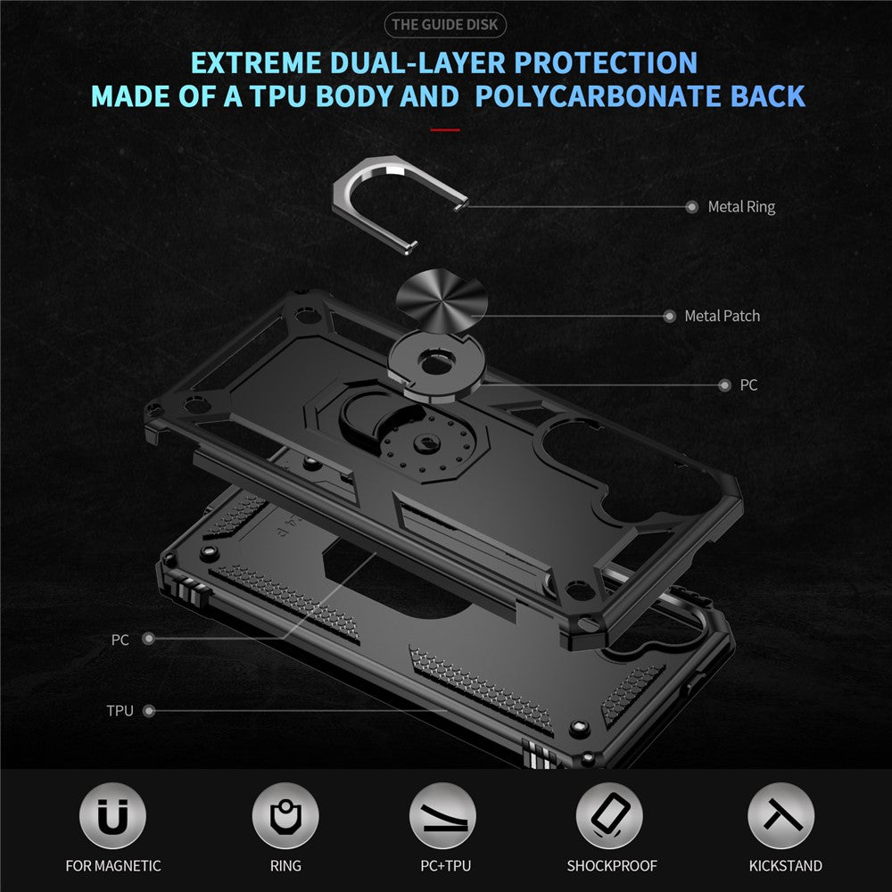 For Samsung Galaxy S25+ Case PC+TPU Phone Cover with Rotary Ring Kickstand