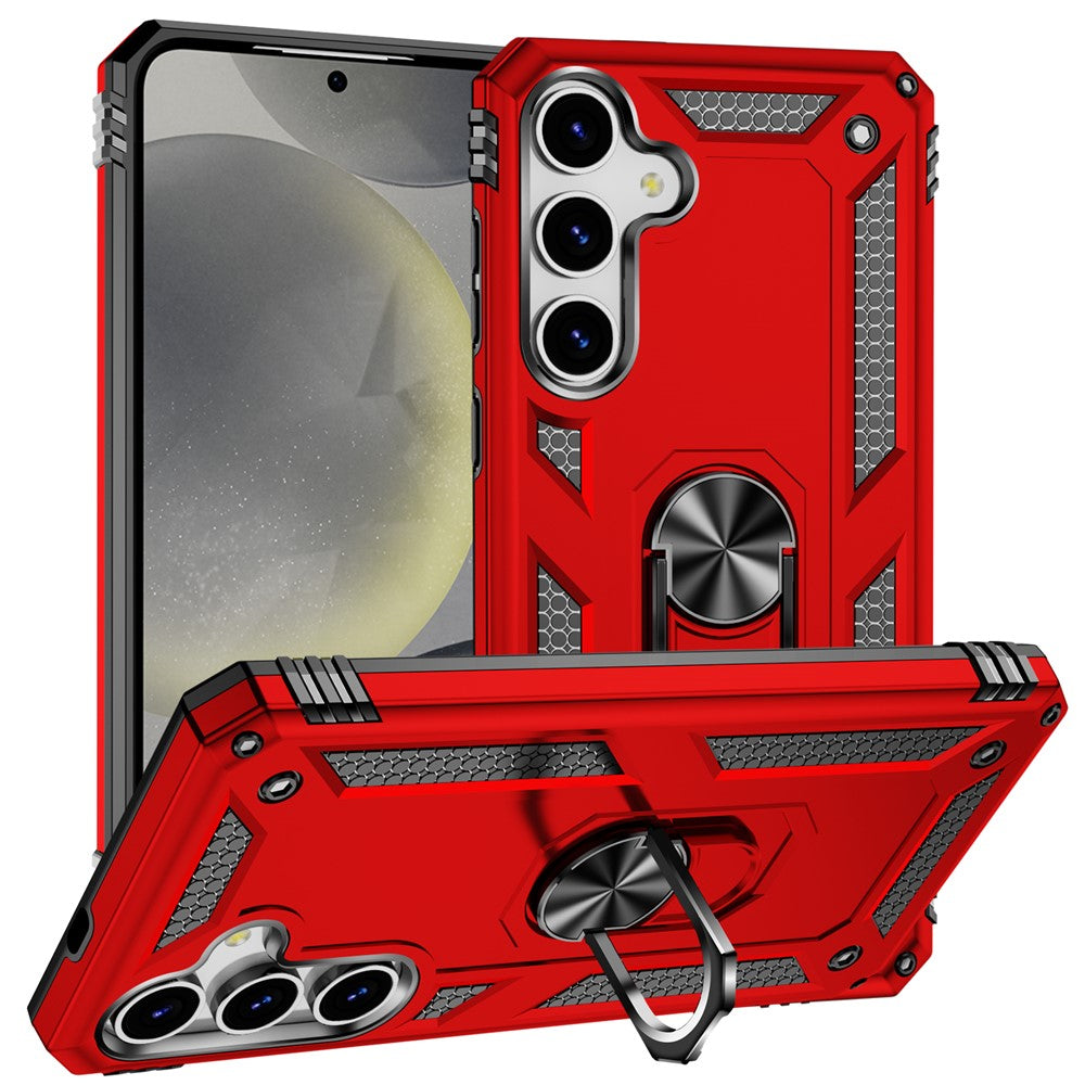For Samsung Galaxy S25+ Case PC+TPU Phone Cover with Rotary Ring Kickstand