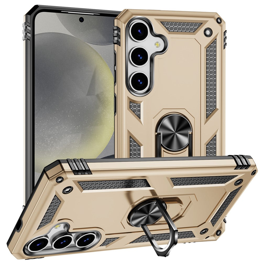 For Samsung Galaxy S25+ Case PC+TPU Phone Cover with Rotary Ring Kickstand