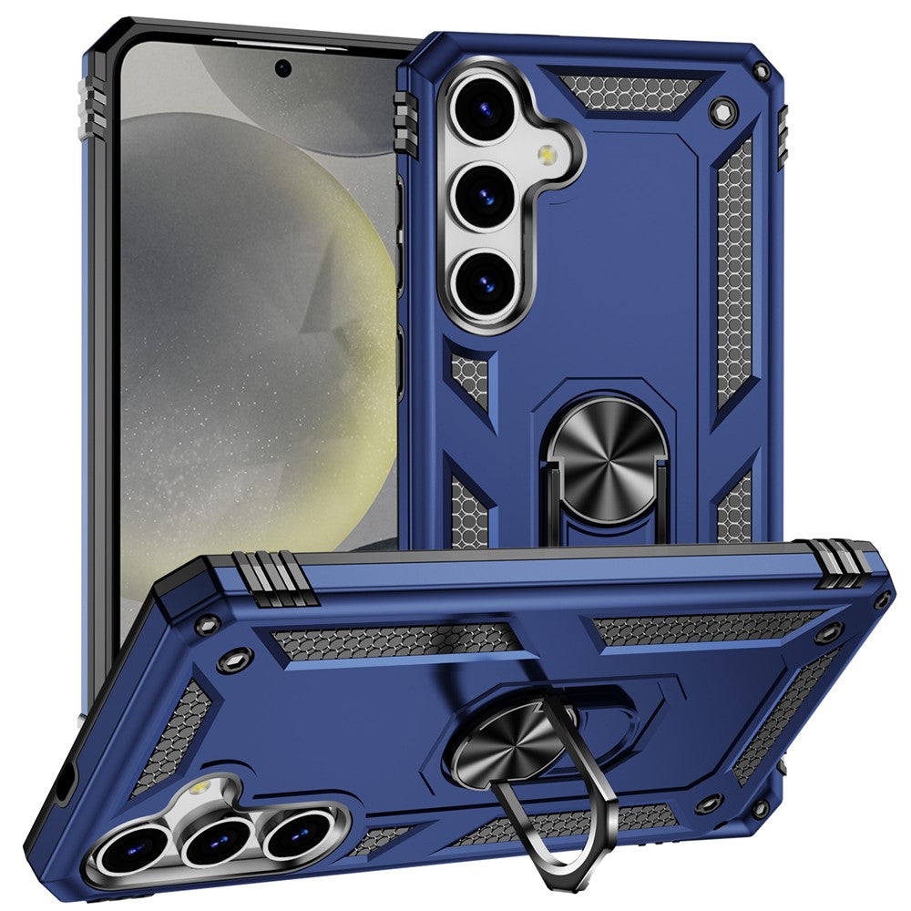 For Samsung Galaxy S25+ Case PC+TPU Phone Cover with Rotary Ring Kickstand
