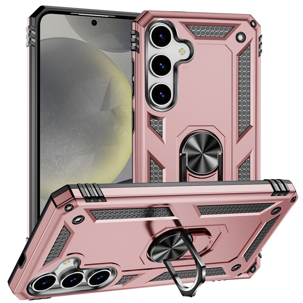 For Samsung Galaxy S25+ Case PC+TPU Phone Cover with Rotary Ring Kickstand