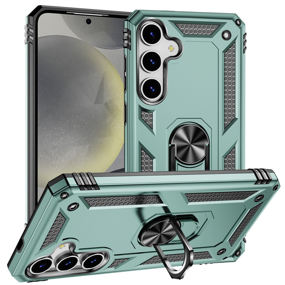 For Samsung Galaxy S25+ Case PC+TPU Phone Cover with Rotary Ring Kickstand
